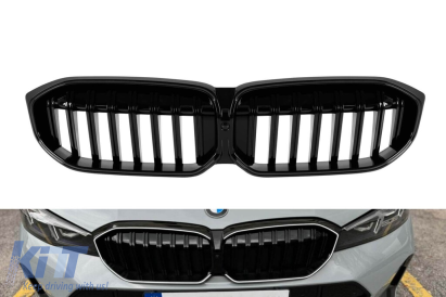 Grile de rinichi iluminate Iconic Glow cu lamele unice potrivite pentru BMW Seria 3 G20, G21 după 2023, lac negru Performance AutoTuning