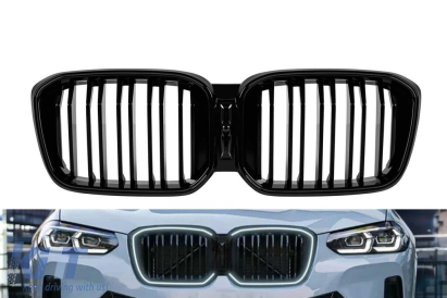 Rădăcini iluminate tip Iconic Glow cu nervuri duble potrivite pentru BMW X3 G01, X4 G02 2022-2024, lac negru Performance AutoTuning