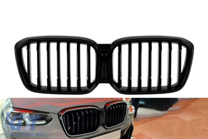 Rădăcini iluminate de tip Iconic Glow cu nervuri simple potrivite pentru BMW X3 G01, X4 G02 2022-2024, lac negru Performance AutoTuning