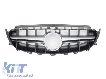 Grilă crom/negru mat tip E63 A Design potrivită pentru Mercedes E-Class W213 sedan, S213 break, C238 coupé, A238 cabriolet 2016-2019 cu deschidere pentru cameră Performance AutoTuning