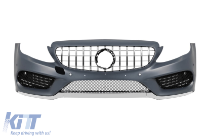 Bumper frontal A Design Line potrivit pentru Mercedes C-Class W205 sedan, S205 break 2013-2018 cu grilaj GT crom/negru Performance AutoTuning