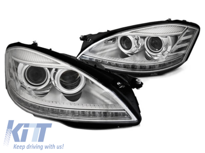 Set de faruri xenon potrivit pentru Mercedes S-Class W221 2005-2009 cu bază cromată, stânga și dreapta Performance AutoTuning