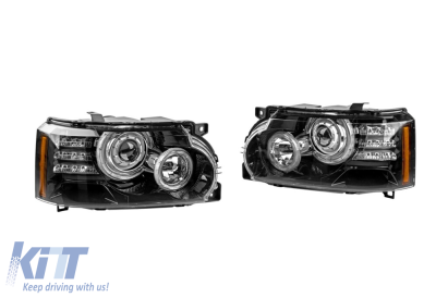Set de faruri de tuning potrivit pentru Range Rover Vogue L322 2002-2009 cu bază neagră, stânga și dreapta Performance AutoTuning