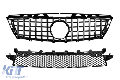 Set grilă tip GT crom/negru și grilă centrală în bara de protecție potrivită pentru Mercedes CLS C218 2011-2014 echipat cu bara sport A Design Performance AutoTuning