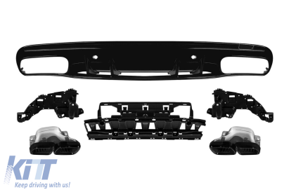 Difuzor tip C63 cu capace negre potrivit pentru bara spate A Design pe Mercedes C-Class W205 sedan, S205 break 2014-2020 -oo--oo-, cu garnitură neagră Performance AutoTuning