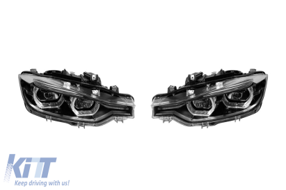 Set de faruri LED de tuning potrivite pentru BMW Seria 3 F30, F31 2013-2015 cu carcasă neagră, potrivite pentru modelul cu faruri halogen Performance AutoTuning