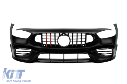 Bumper frontal tip A Design GT63 cu grilă tip Brabus cu lac negru și linii roșii, potrivit pentru Mercedes A Design GT 4 Door Coupe după 2019 Performance AutoTuning