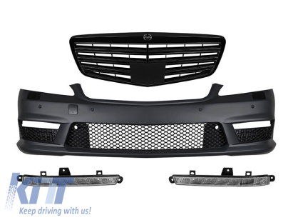 Bumper frontal A Design tip S63, S65 cu grilaj lacuit negru, potrivit pentru Mercedes S-Class W221 2006-2013 cu lumini de zi Performance AutoTuning