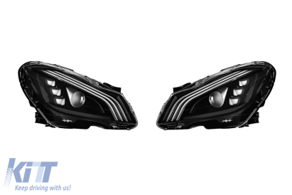 Set de faruri LED de tuning potrivit pentru Mercedes Clasa C W204, S204 2011-2014 cu bază cromată, stânga și dreapta Performance AutoTuning