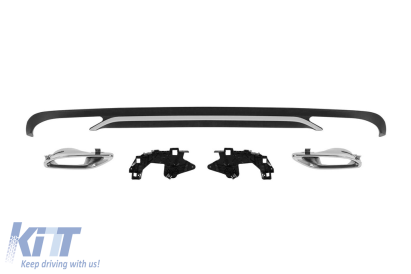 Difuzor tip E300 cu capete cromate potrivit pentru bara spate standard a Mercedes E-Class W212, S212 2014-2016, -oo--oo-, cu garnitură cromată Performance AutoTuning