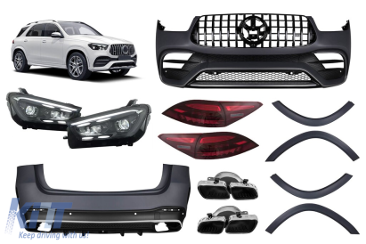 Un pachet de design tip 63 potrivit pentru Mercedes GLE W167 2020-2023, cu bara spate, faruri LED și stopuri LED Performance AutoTuning