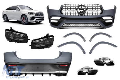 Un pachet de design tip GLE63 potrivit pentru Mercedes GLE Coupe C167 2020-2023, cu bara spate și faruri LED Performance AutoTuning