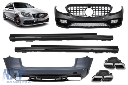 Pachet de tuning design A potrivit pentru Mercedes C-Class S205 break 2013-2018 cu grilă GT crom/negru și capete cromate Performance AutoTuning