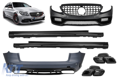 Pachet de tuning design A potrivit pentru Mercedes C-Class S205 2013-2018 cu grilă GT crom/neagră și terminații de evacuare negre Performance AutoTuning