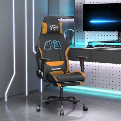 Scaun de gaming cu suport picioare, negru și oranj, textil GartenMobel Dekor