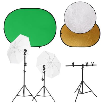 Kit studio foto cu set de lumini, ecran de fundal și reflector GartenMobel Dekor