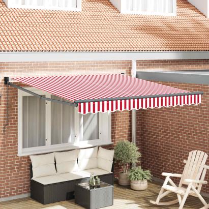 Cortina Retractabilă Manual Roșu și Alb 350 x 250 cm GartenMobel Dekor