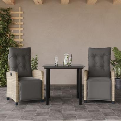 Set mobilier de grădină cu perne, 3 piese,gri deschis,poliratan GartenMobel Dekor