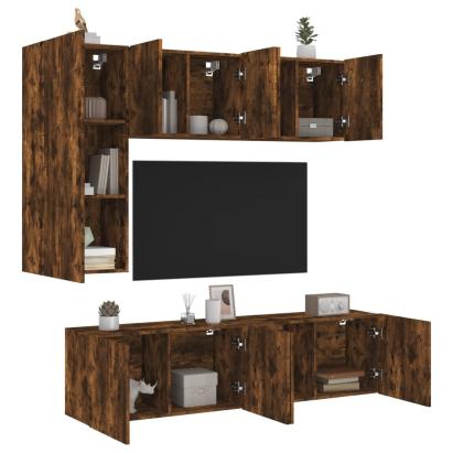 Unități TV de perete, 5 piese, stejar fumuriu, lemn prelucrat GartenMobel Dekor