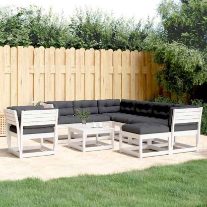 Set mobilier grădină cu perne, 8 piese, alb, lemn masiv de pin GartenMobel Dekor