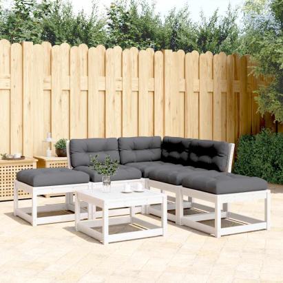 Set canapele de grădină cu perne 5 piese alb lemn masiv de pin  GartenMobel Dekor
