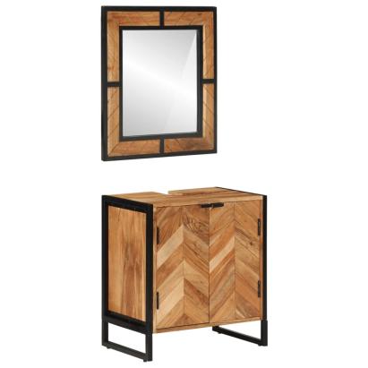 Set mobilier de baie, 2 piese, fier și lemn masiv de acacia GartenMobel Dekor