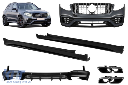 Un pachet de design tip 63 potrivit pentru Mercedes GLC X253 2015-2019 cu praguri laterale pentru modelul echipat cu bara spate A Design Line Performance AutoTuning
