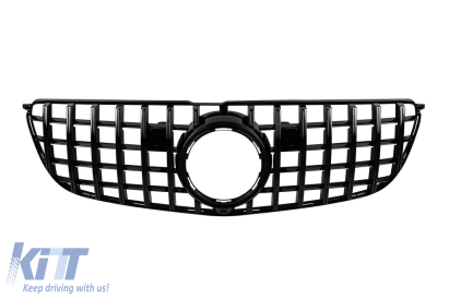 Grilaj tip GT vopsit negru, potrivit pentru Mercedes GLS X166 2016-2019, cu deschidere pentru cameră - clips defect (lipit) Performance AutoTuning