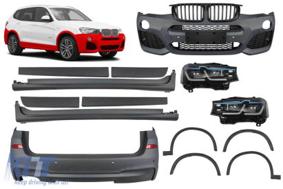Pachet M tech potrivit pentru BMW X3 F25 2014-2017 cu deschidere unică pentru țeavă de eșapament dublă --oo----- și faruri LED Performance AutoTuning