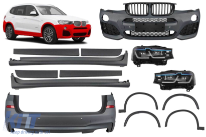 Pachet M tech potrivit pentru BMW X3 F25 2014-2017 cu deschidere dublă pentru țeavă de eșapament dublă --oo--oo- și faruri LED Performance AutoTuning