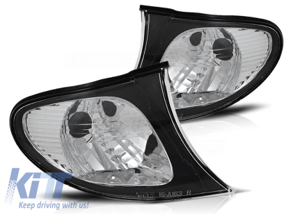 Set de semnale de tuning potrivit pentru far pentru BMW Seria 3 E46 sedan/combinație 2001-2005 cu bază cromată și cadru negru stânga + dreapta Performance AutoTuning