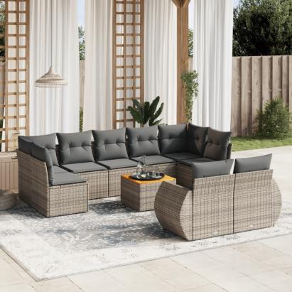 Set mobilier de grădină cu perne, 10 piese, gri, poliratan GartenMobel Dekor