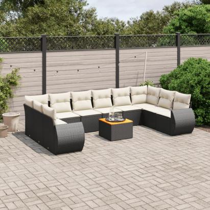 Set canapele de grădină cu perne, 11 piese, negru, poliratan GartenMobel Dekor