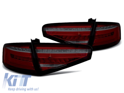 Set de stopuri LED de tuning potrivit pentru Audi A4 sedan 2012-2015 roșu/fumuriu, stânga și dreapta Performance AutoTuning