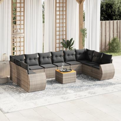 Set canapele de grădină cu perne, 11 piese, gri, poliratan GartenMobel Dekor