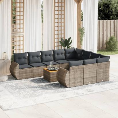 Set canapele de grădină cu perne, 11 piese, gri, poliratan GartenMobel Dekor