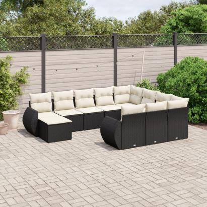 Set canapele de grădină cu perne, 11 piese, negru, poliratan GartenMobel Dekor