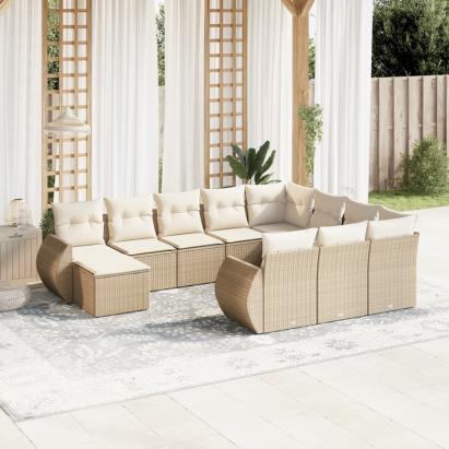 Set canapele de grădină cu perne, 11 piese, bej, poliratan GartenMobel Dekor