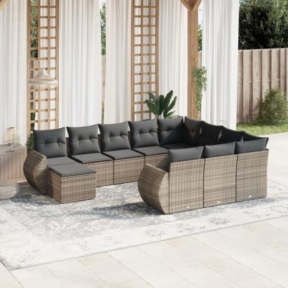 Set canapele de grădină cu perne, 11 piese, gri, poliratan GartenMobel Dekor
