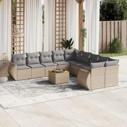 Set canapele de grădină cu perne, 11 piese, bej, poliratan GartenMobel Dekor