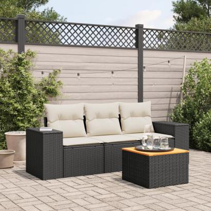 Set mobilier de grădină cu perne, 4 piese, negru, poliratan GartenMobel Dekor