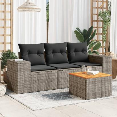 Set canapea de grădină cu perne, 4 piese, gri, poliratan GartenMobel Dekor