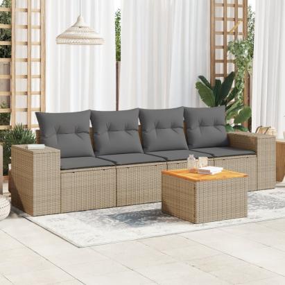 Set canapele de grădină cu perne, 5 piese, bej, poliratan GartenMobel Dekor