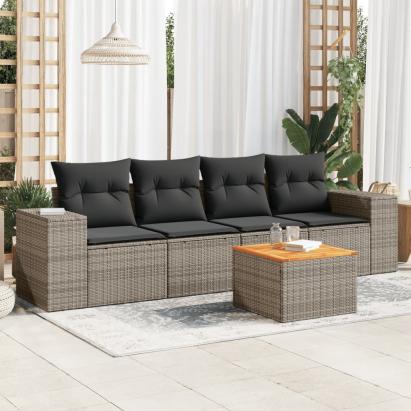 Set canapea de grădină cu perne, 5 piese, gri, poliratan GartenMobel Dekor