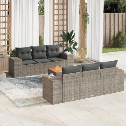 Set canapele de grădină, 7 piese, cu perne, gri, poliratan GartenMobel Dekor