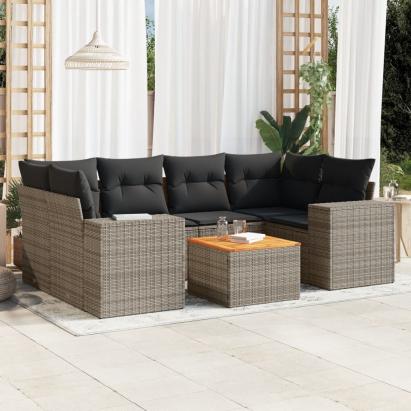 Set canapele de grădină, 7 piese, cu perne, gri, poliratan GartenMobel Dekor