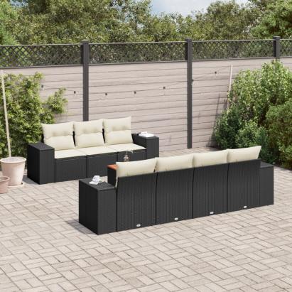 Set mobilier de grădină cu perne, 8 piese, negru, poliratan GartenMobel Dekor