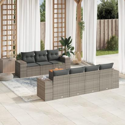 Set canapele de grădină cu perne, 8 piese, gri, poliratan GartenMobel Dekor