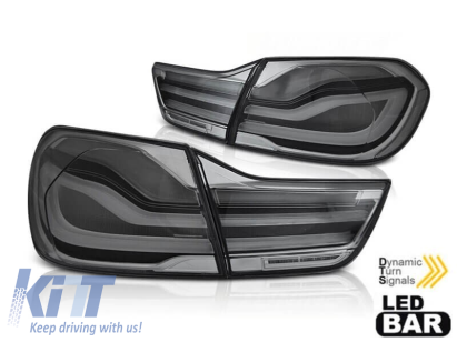 Set de stopuri LED potrivit pentru BMW Seria 4 F32 Coupe, F33 Cabriolet, F36 Gran Coupe 2013-2016, complet fumurii, cu semnalizare dinamică, stânga și dreapta Performance AutoTuning