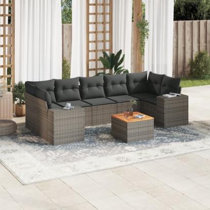 Set canapele de grădină cu perne, 8 piese, gri, poliratan GartenMobel Dekor